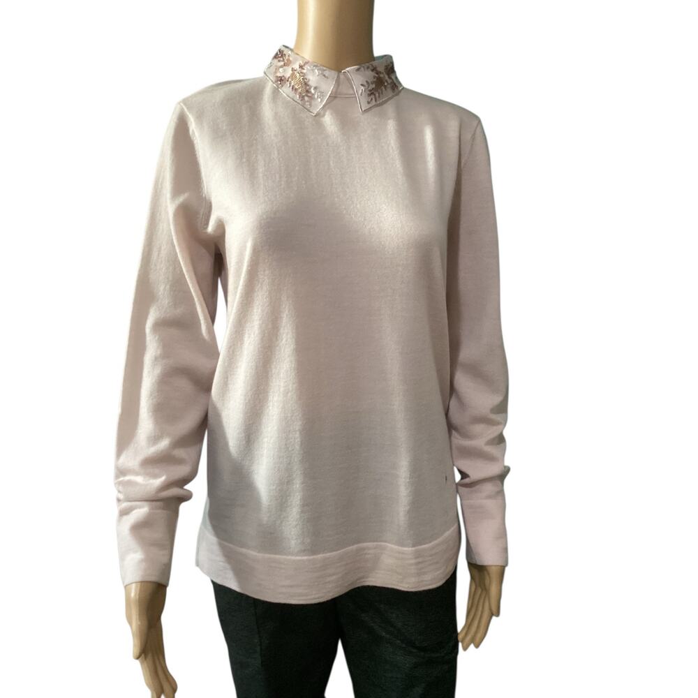 Club Monaco Kalani Sweater Peter Pan collar sheer sequin embroidered size L